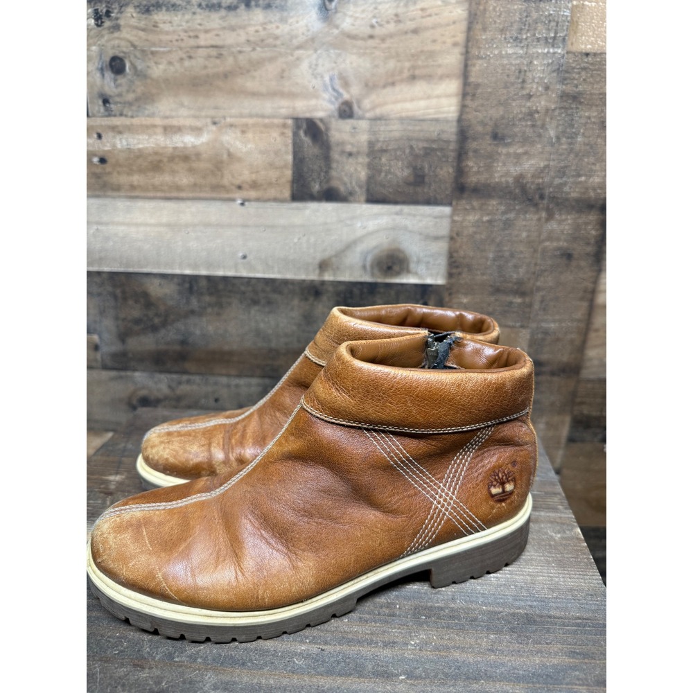 Timberland Brown Leather Side Zip Ankle Boots Lug Sole Womens Size 8 - Picture 2 of 9